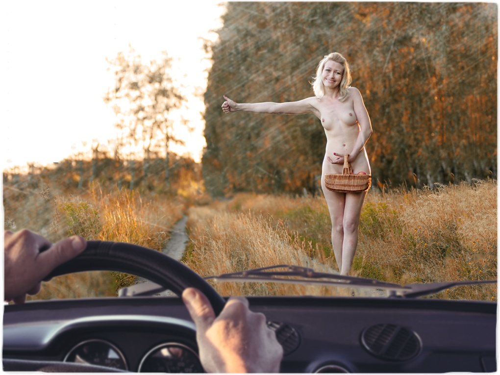 Голышом на трассе у машины