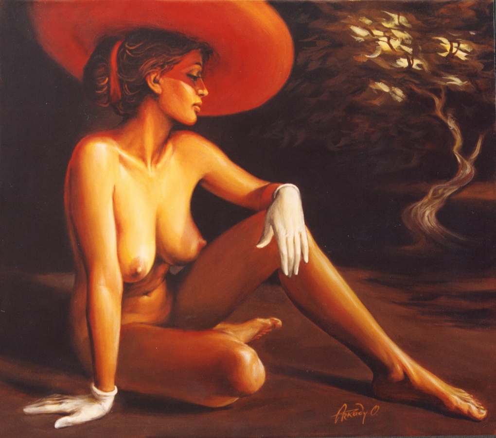 Голая женщина в шляпе картина