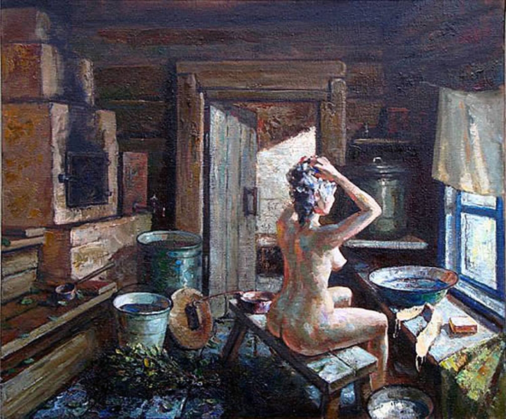 Голые женщины в деревенской бане ретро