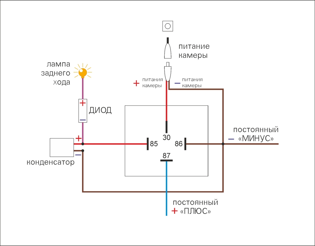 Схема подключения заднего хода через реле