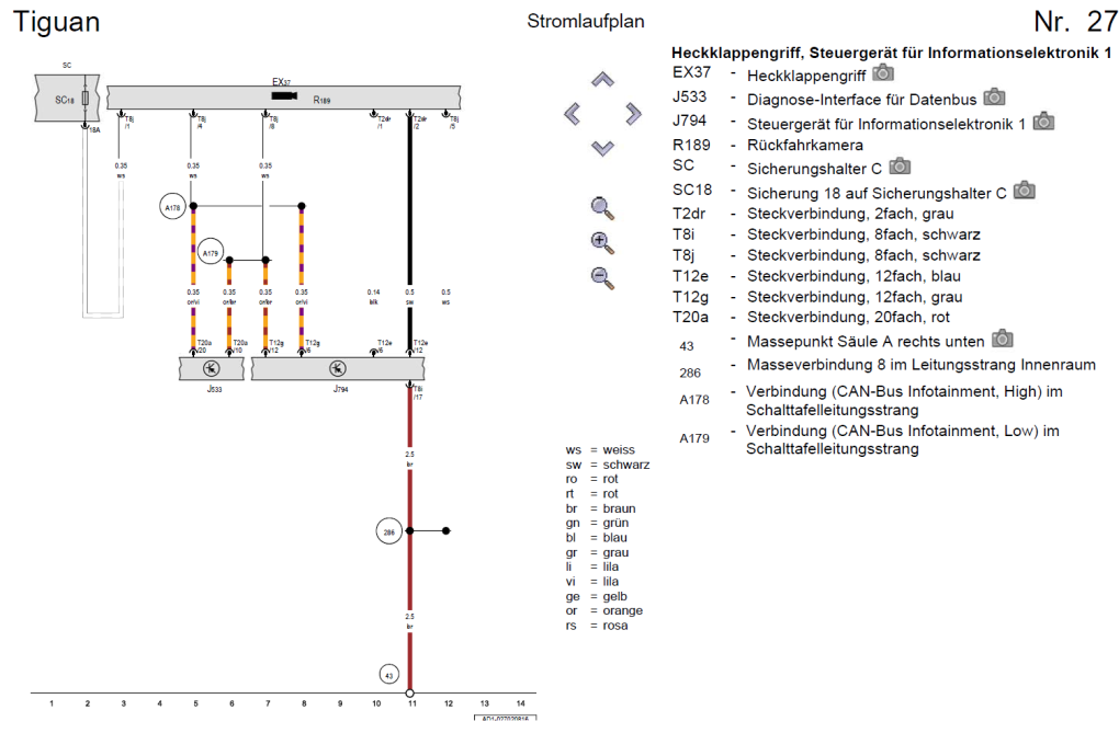 Схема задние камера VW Tiguan