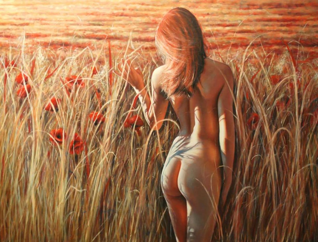 Обнаженка в поле живопись