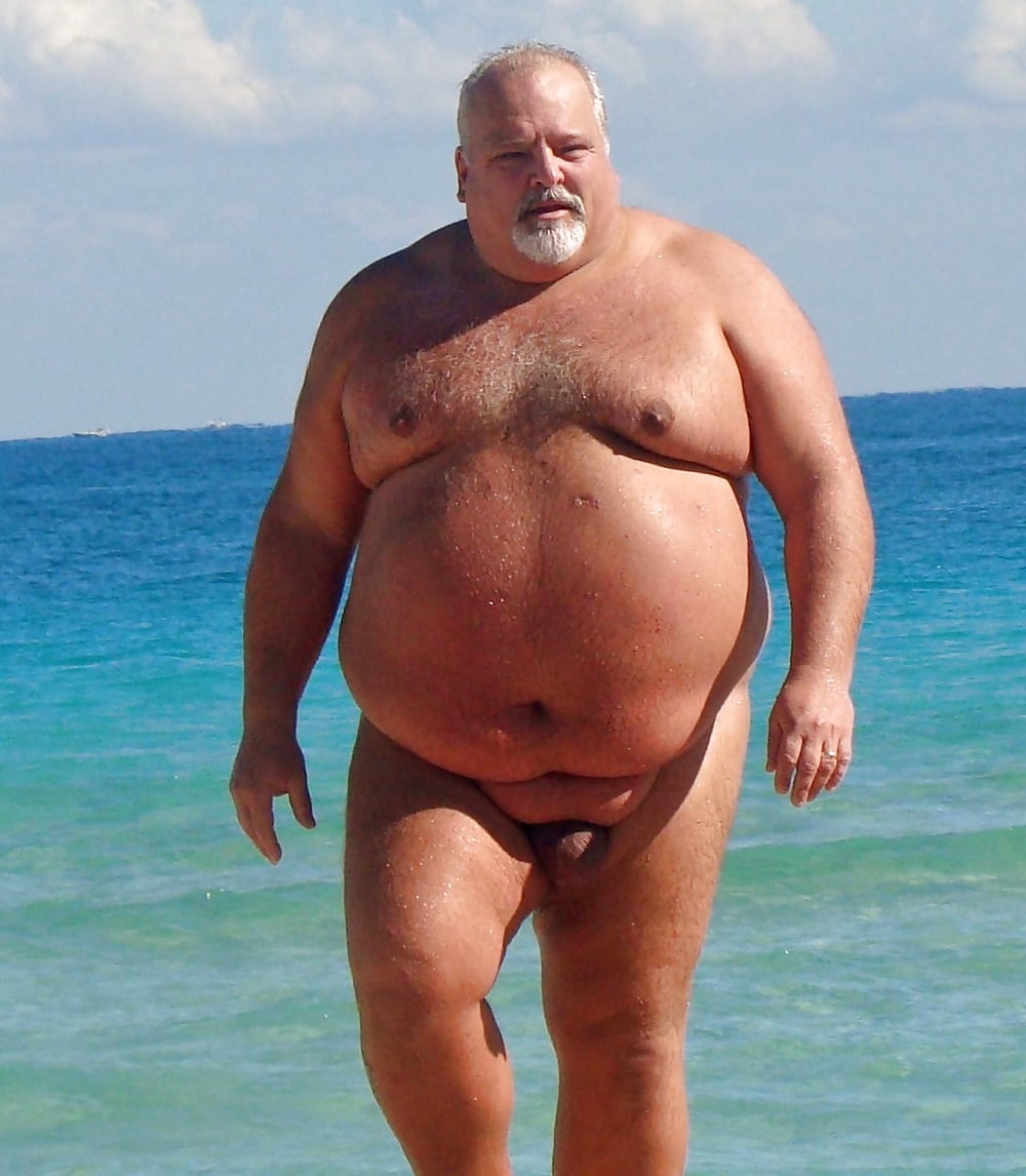 Chubby gay grandpa Walking crowded nude Beach