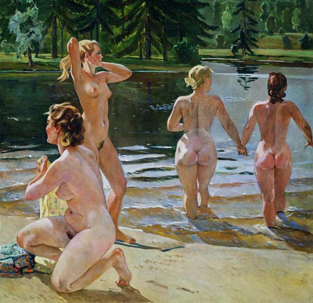 Молодые нудистки на озере