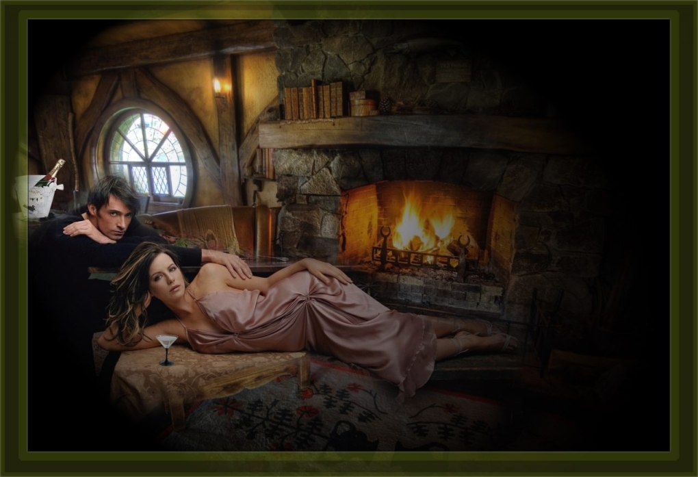 Двое у камина живопись