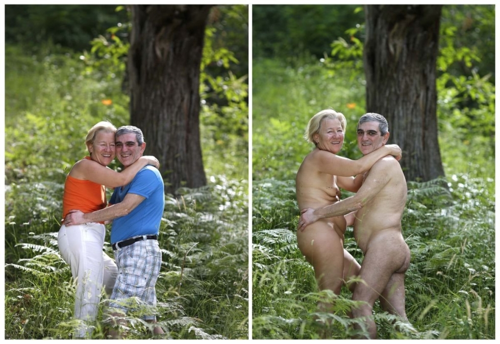 Голые зрелые пары на природе